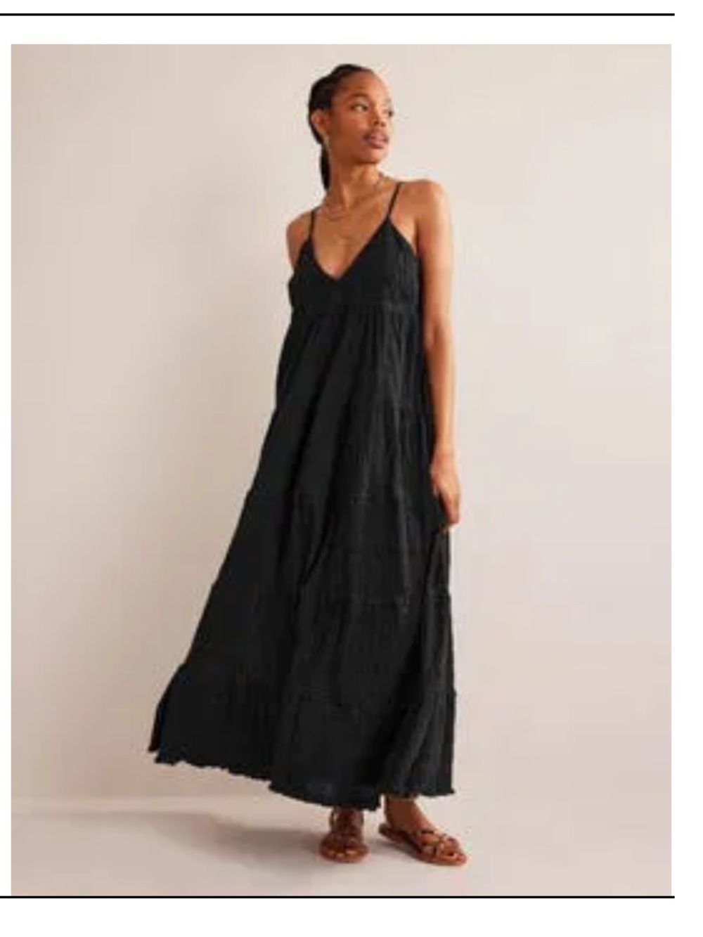 Boden Black V-Neck Tiered Maxi Dress  100% Cotton- Women